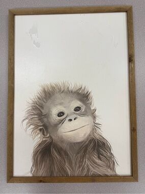 Framed Baby Orangutan Wall Art - Neutral Brown